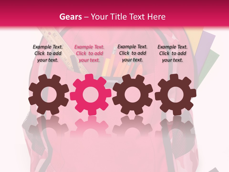 Pink Backpack With School Supplies On White Background With Folders, Pens, A Ruler And Glue PowerPoint Template