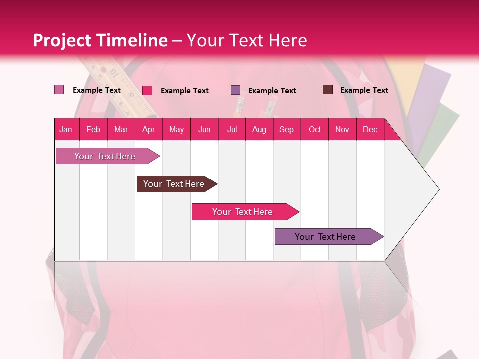 Pink Backpack With School Supplies On White Background With Folders, Pens, A Ruler And Glue PowerPoint Template