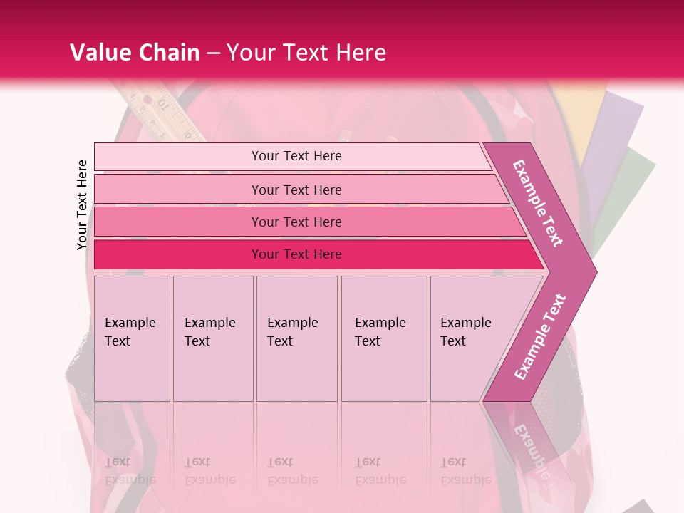 Pink Backpack With School Supplies On White Background With Folders, Pens, A Ruler And Glue PowerPoint Template