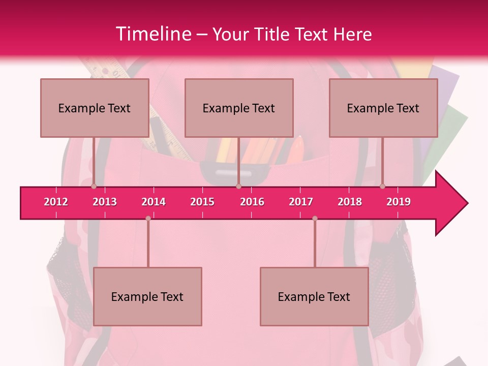 Pink Backpack With School Supplies On White Background With Folders, Pens, A Ruler And Glue PowerPoint Template
