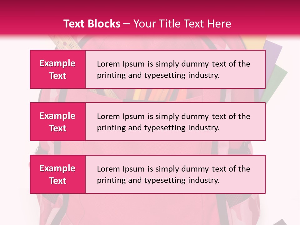 Pink Backpack With School Supplies On White Background With Folders, Pens, A Ruler And Glue PowerPoint Template