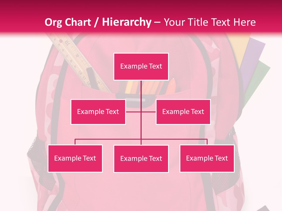 Pink Backpack With School Supplies On White Background With Folders, Pens, A Ruler And Glue PowerPoint Template