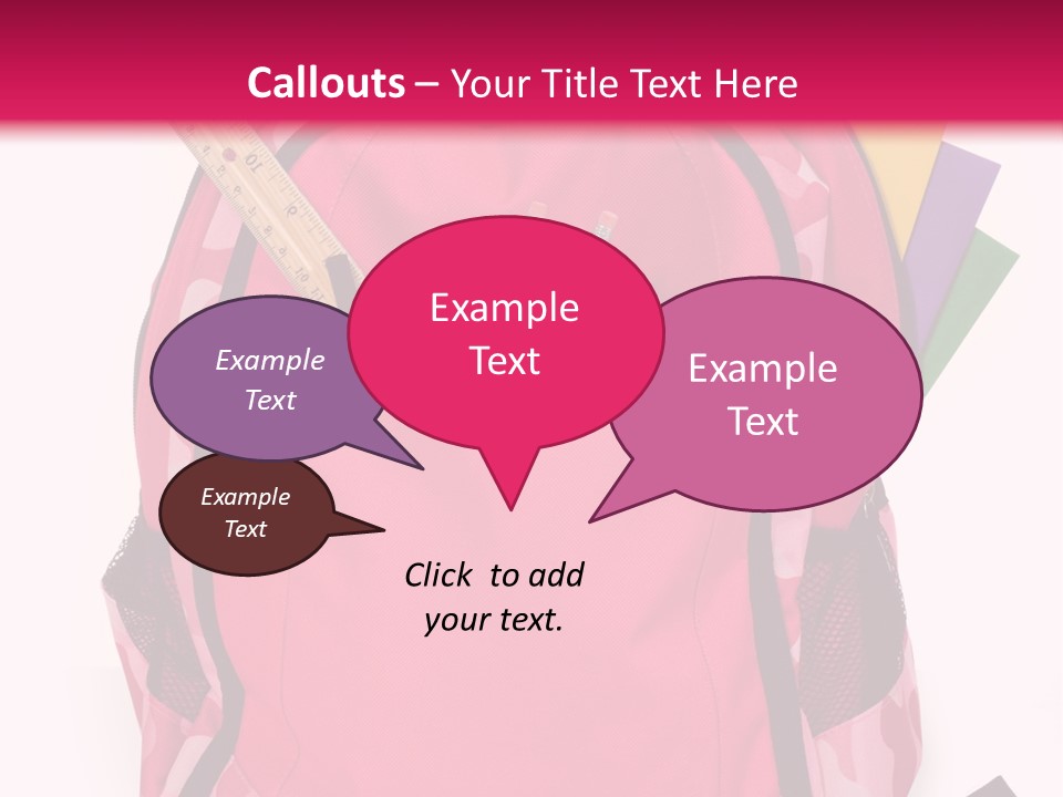 Pink Backpack With School Supplies On White Background With Folders, Pens, A Ruler And Glue PowerPoint Template