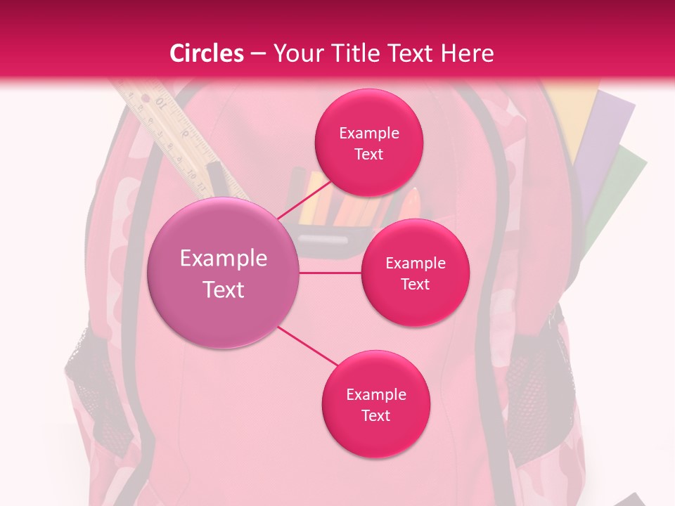 Pink Backpack With School Supplies On White Background With Folders, Pens, A Ruler And Glue PowerPoint Template