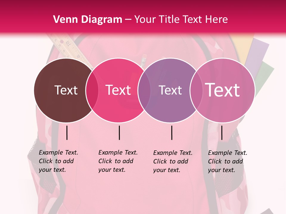 Pink Backpack With School Supplies On White Background With Folders, Pens, A Ruler And Glue PowerPoint Template