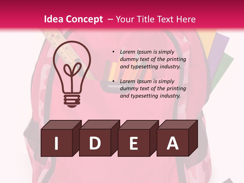 Pink Backpack With School Supplies On White Background With Folders, Pens, A Ruler And Glue PowerPoint Template