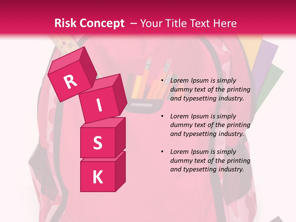 Pink Backpack With School Supplies On White Background With Folders, Pens, A Ruler And Glue PowerPoint Template