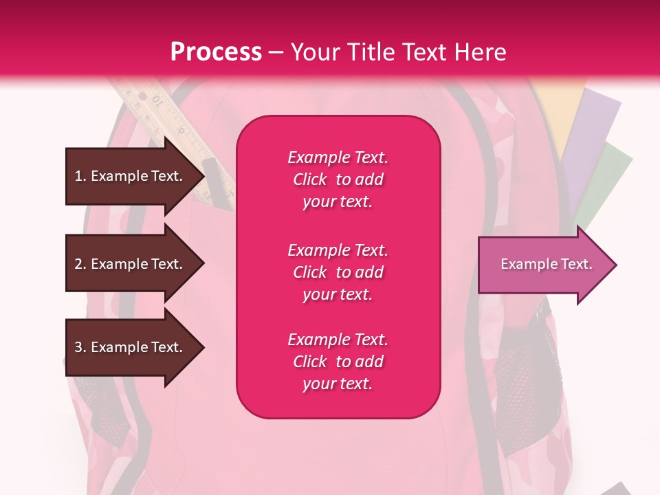 Pink Backpack With School Supplies On White Background With Folders, Pens, A Ruler And Glue PowerPoint Template