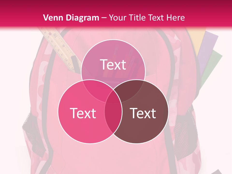 Pink Backpack With School Supplies On White Background With Folders, Pens, A Ruler And Glue PowerPoint Template
