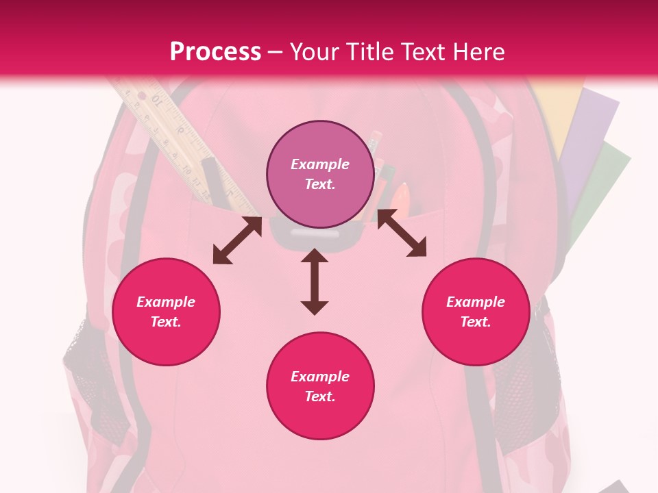 Pink Backpack With School Supplies On White Background With Folders, Pens, A Ruler And Glue PowerPoint Template