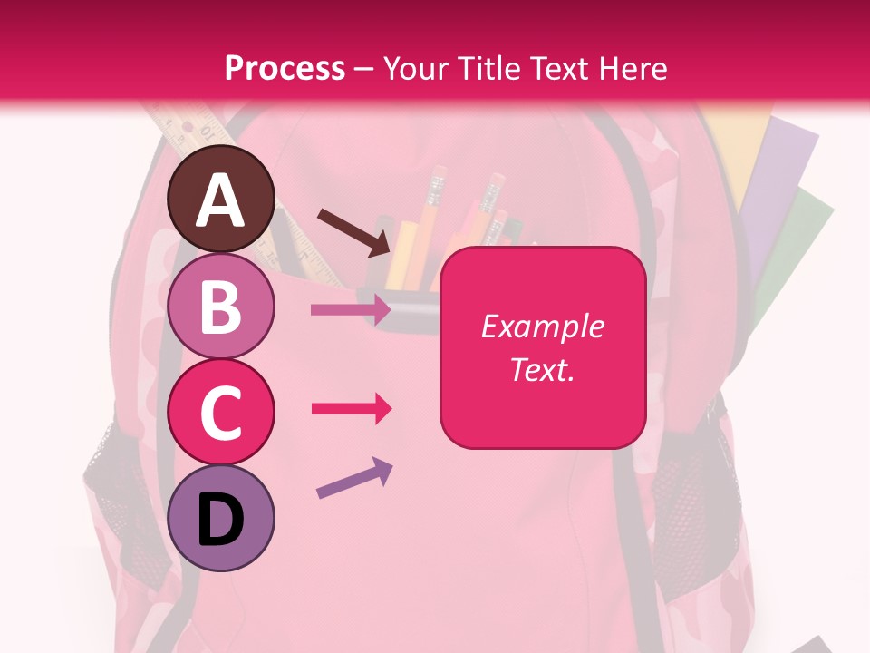 Pink Backpack With School Supplies On White Background With Folders, Pens, A Ruler And Glue PowerPoint Template