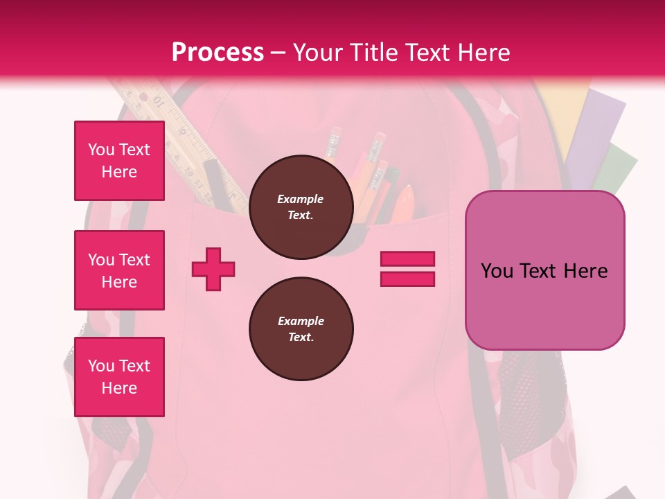 Pink Backpack With School Supplies On White Background With Folders, Pens, A Ruler And Glue PowerPoint Template