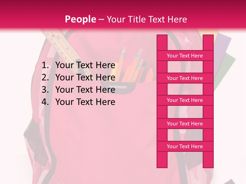 Pink Backpack With School Supplies On White Background With Folders, Pens, A Ruler And Glue PowerPoint Template