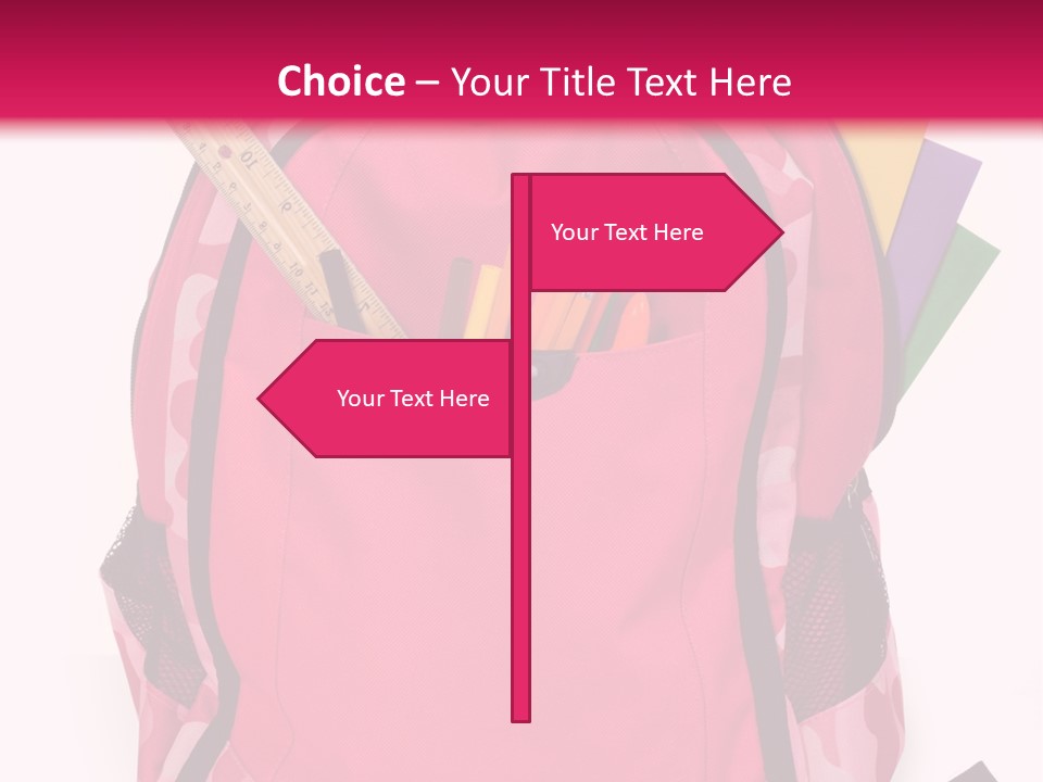 Pink Backpack With School Supplies On White Background With Folders, Pens, A Ruler And Glue PowerPoint Template