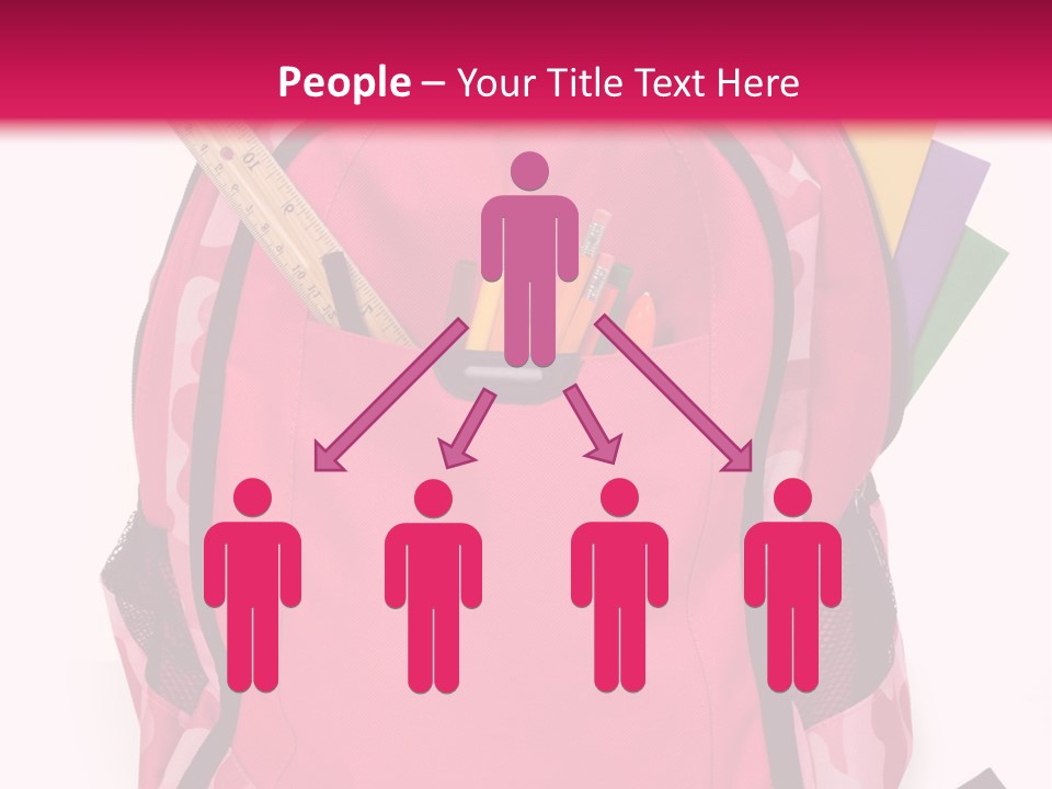 Pink Backpack With School Supplies On White Background With Folders, Pens, A Ruler And Glue PowerPoint Template