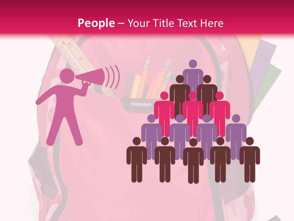 Pink Backpack With School Supplies On White Background With Folders, Pens, A Ruler And Glue PowerPoint Template