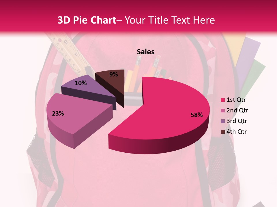 Pink Backpack With School Supplies On White Background With Folders, Pens, A Ruler And Glue PowerPoint Template