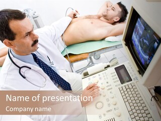 Doctor Performing An Ultrasound Heart Scan On Young Male Patient. PowerPoint Template