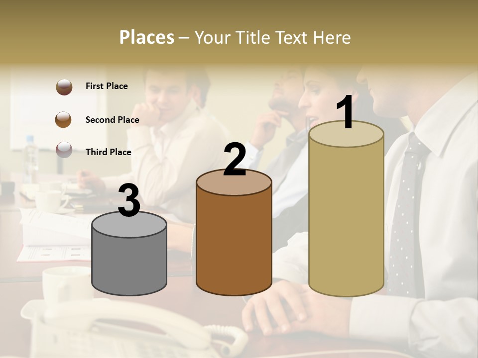 Group Of Business People Working Together At The Informal Meeting, Focus On Man In Foreground. PowerPoint Template