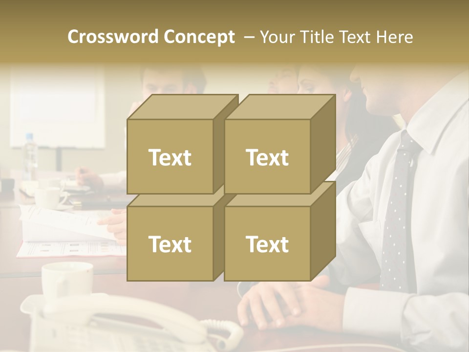 Group Of Business People Working Together At The Informal Meeting, Focus On Man In Foreground. PowerPoint Template