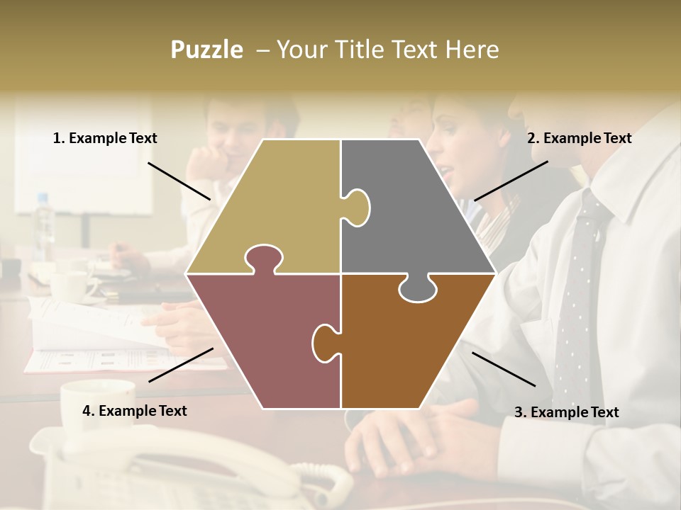 Group Of Business People Working Together At The Informal Meeting, Focus On Man In Foreground. PowerPoint Template