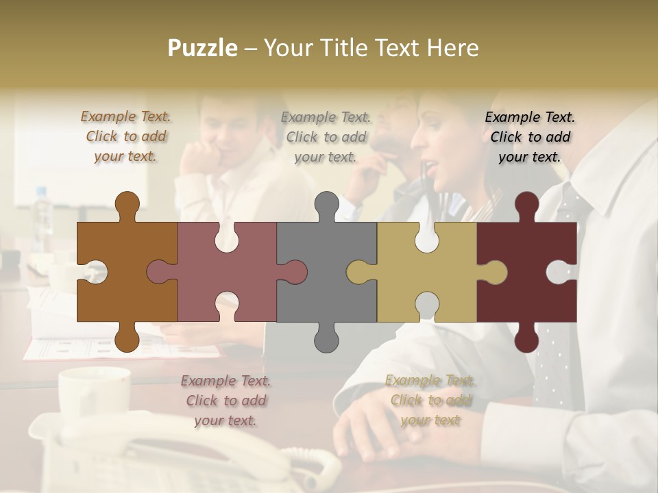 Group Of Business People Working Together At The Informal Meeting, Focus On Man In Foreground. PowerPoint Template