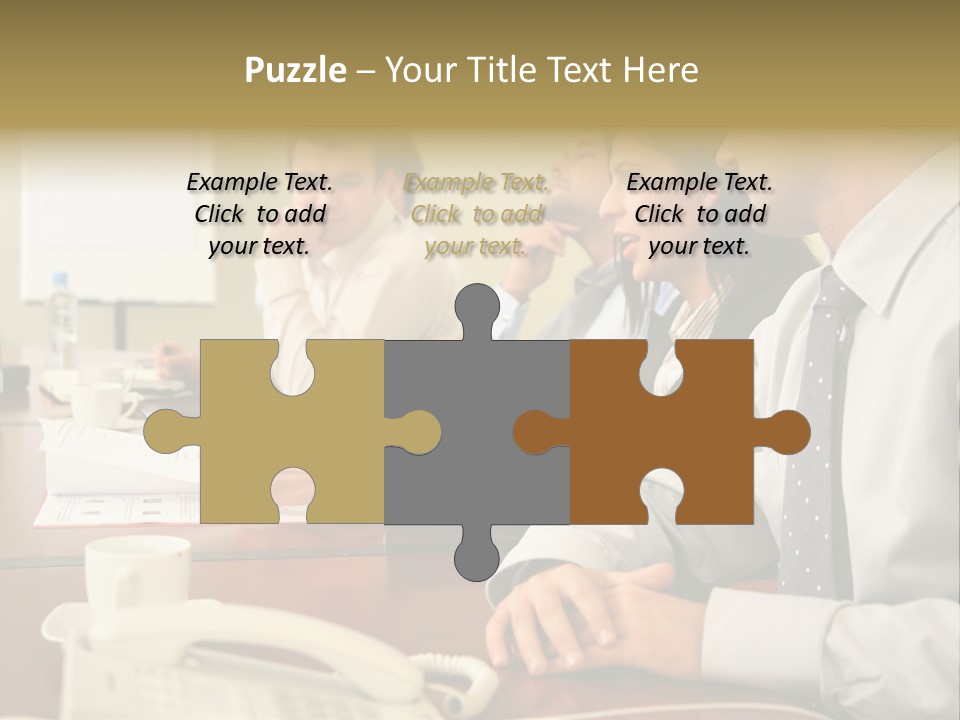 Group Of Business People Working Together At The Informal Meeting, Focus On Man In Foreground. PowerPoint Template