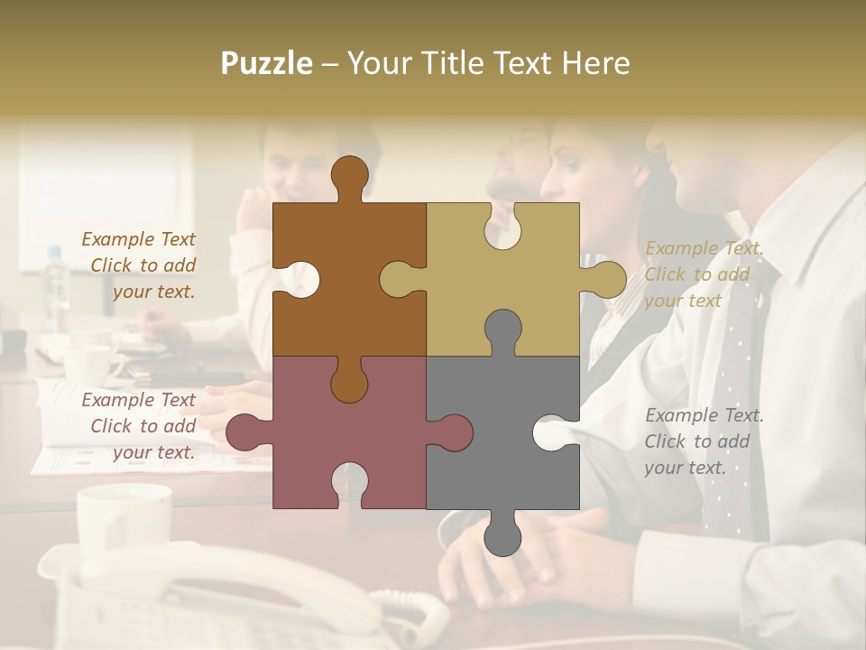 Group Of Business People Working Together At The Informal Meeting, Focus On Man In Foreground. PowerPoint Template