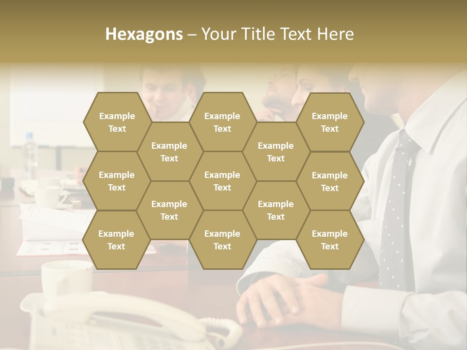 Group Of Business People Working Together At The Informal Meeting, Focus On Man In Foreground. PowerPoint Template
