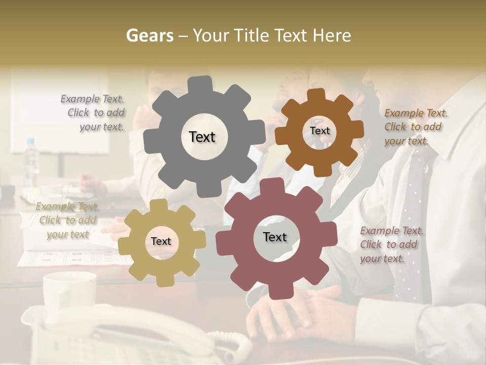Group Of Business People Working Together At The Informal Meeting, Focus On Man In Foreground. PowerPoint Template