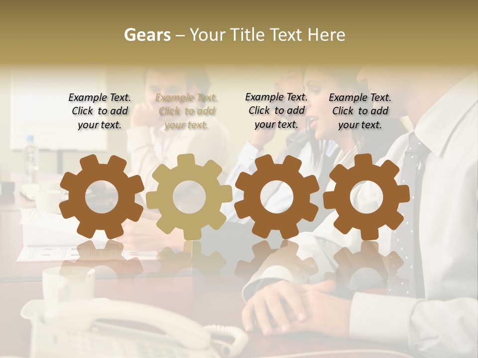 Group Of Business People Working Together At The Informal Meeting, Focus On Man In Foreground. PowerPoint Template