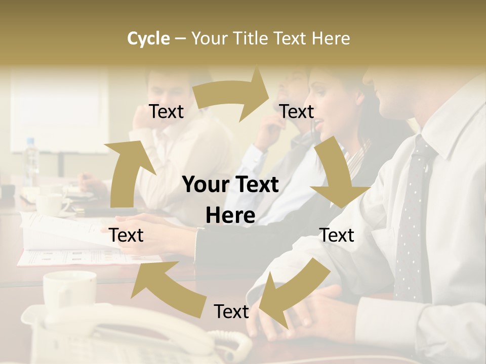 Group Of Business People Working Together At The Informal Meeting, Focus On Man In Foreground. PowerPoint Template