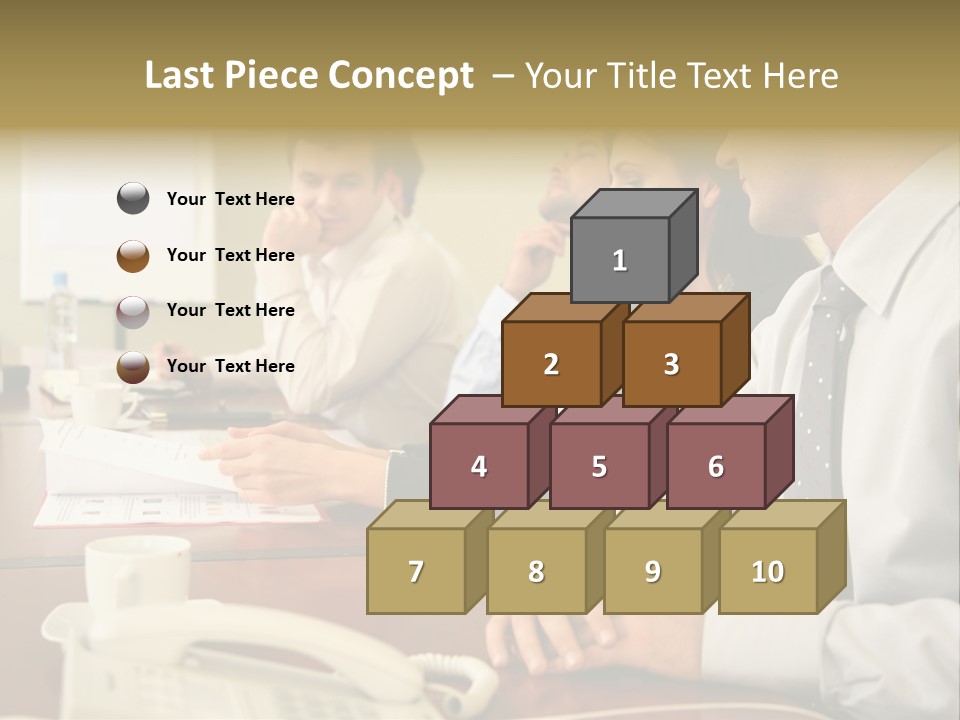 Group Of Business People Working Together At The Informal Meeting, Focus On Man In Foreground. PowerPoint Template