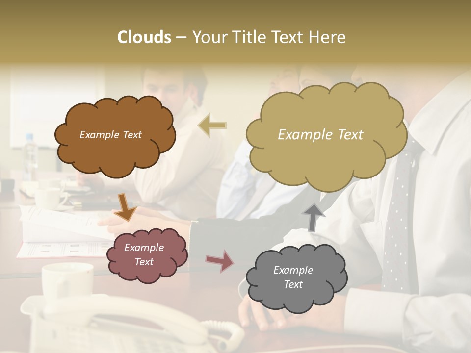 Group Of Business People Working Together At The Informal Meeting, Focus On Man In Foreground. PowerPoint Template