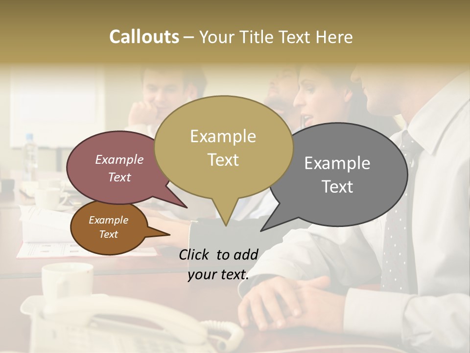 Group Of Business People Working Together At The Informal Meeting, Focus On Man In Foreground. PowerPoint Template