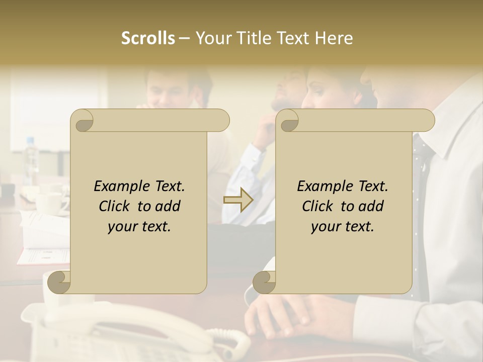Group Of Business People Working Together At The Informal Meeting, Focus On Man In Foreground. PowerPoint Template