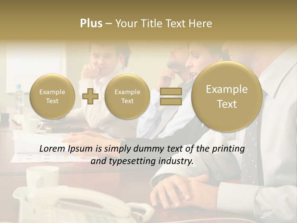 Group Of Business People Working Together At The Informal Meeting, Focus On Man In Foreground. PowerPoint Template