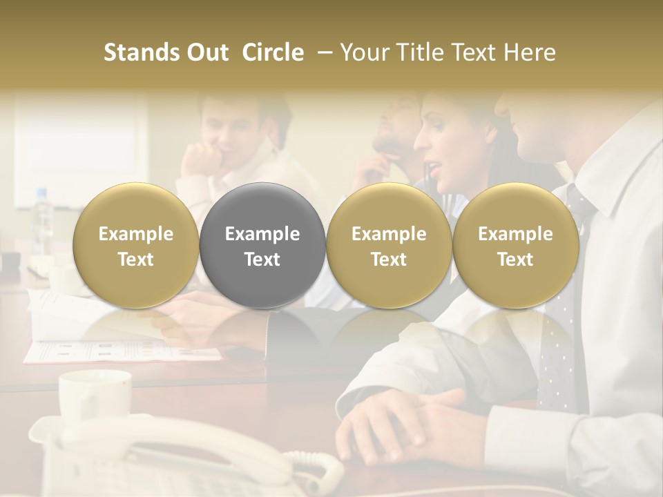 Group Of Business People Working Together At The Informal Meeting, Focus On Man In Foreground. PowerPoint Template