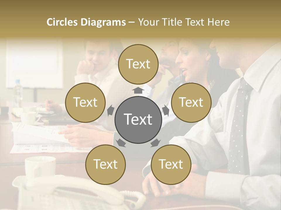Group Of Business People Working Together At The Informal Meeting, Focus On Man In Foreground. PowerPoint Template