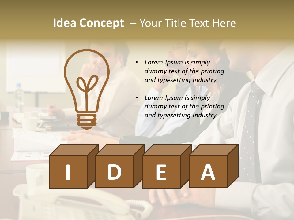 Group Of Business People Working Together At The Informal Meeting, Focus On Man In Foreground. PowerPoint Template