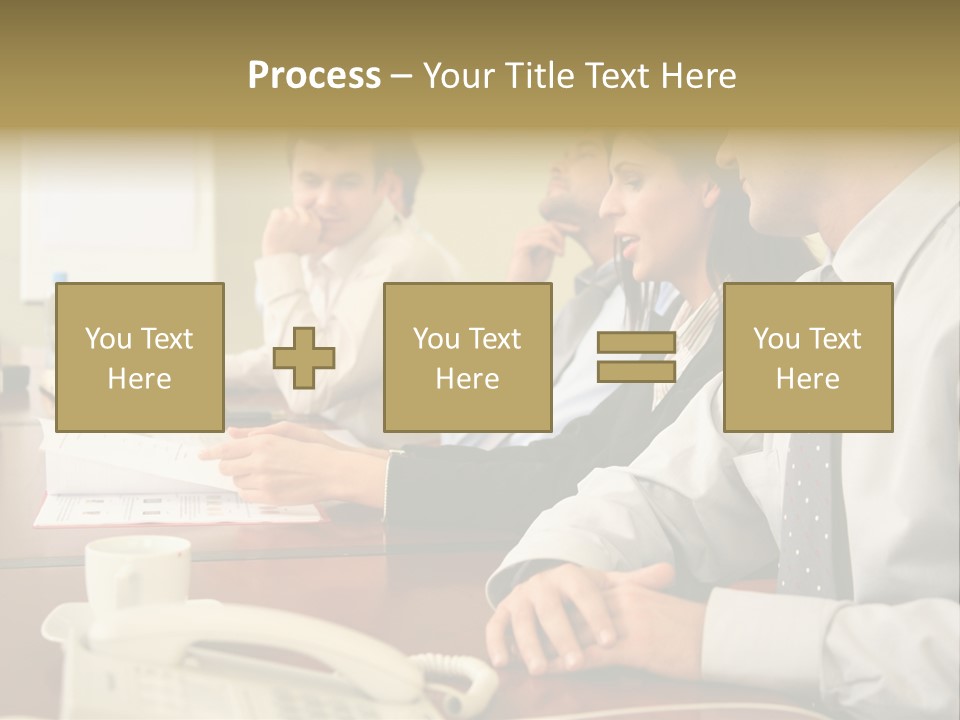 Group Of Business People Working Together At The Informal Meeting, Focus On Man In Foreground. PowerPoint Template