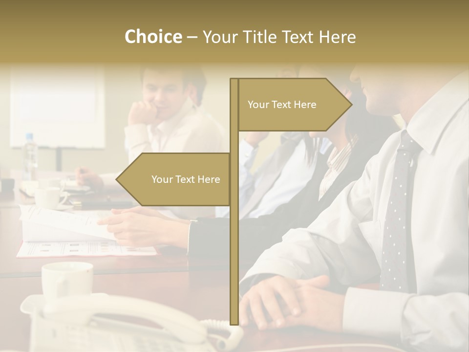 Group Of Business People Working Together At The Informal Meeting, Focus On Man In Foreground. PowerPoint Template