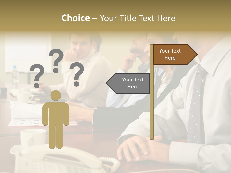 Group Of Business People Working Together At The Informal Meeting, Focus On Man In Foreground. PowerPoint Template