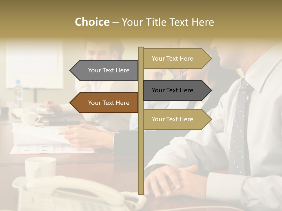 Group Of Business People Working Together At The Informal Meeting, Focus On Man In Foreground. PowerPoint Template
