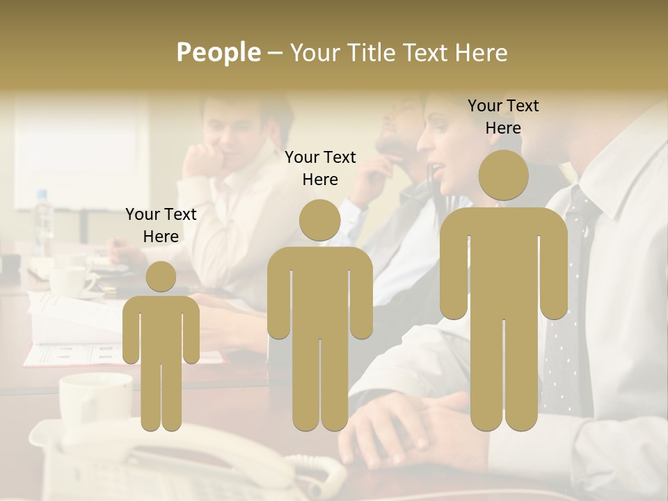 Group Of Business People Working Together At The Informal Meeting, Focus On Man In Foreground. PowerPoint Template
