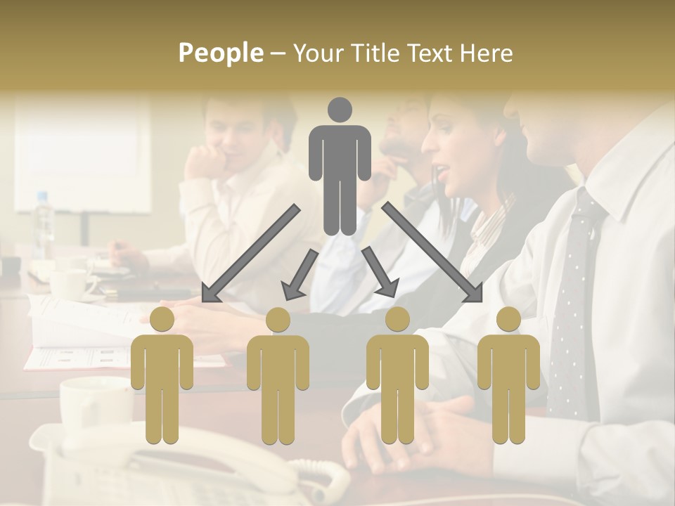 Group Of Business People Working Together At The Informal Meeting, Focus On Man In Foreground. PowerPoint Template