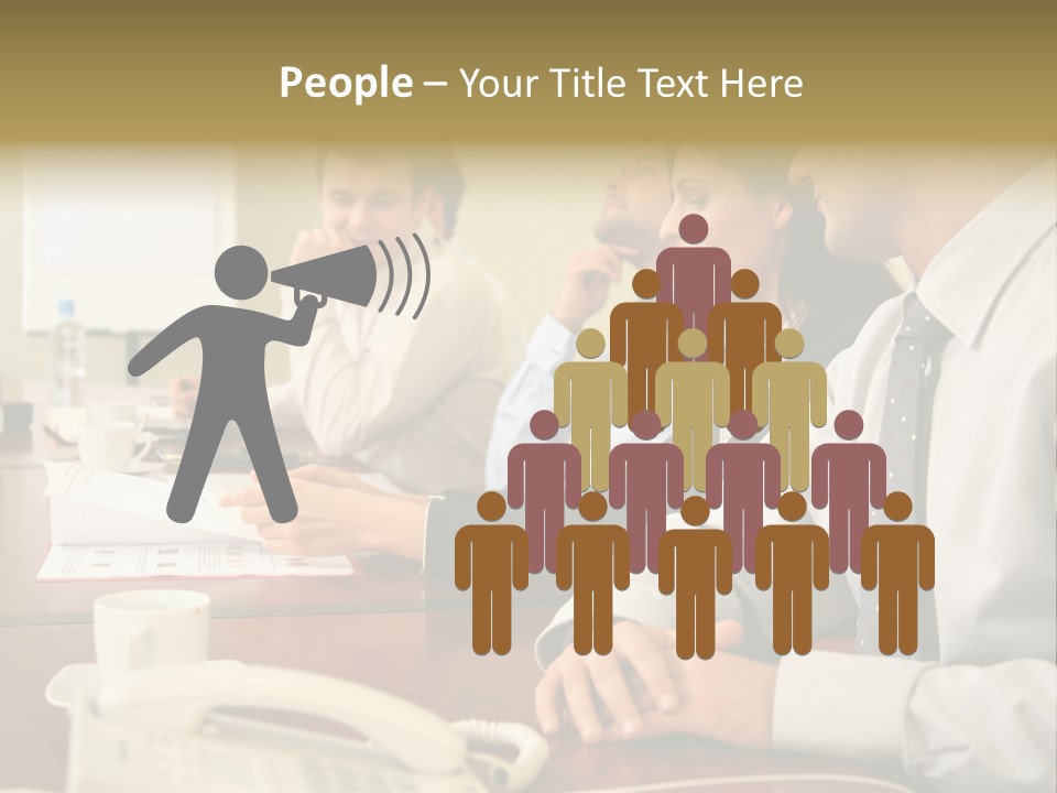 Group Of Business People Working Together At The Informal Meeting, Focus On Man In Foreground. PowerPoint Template