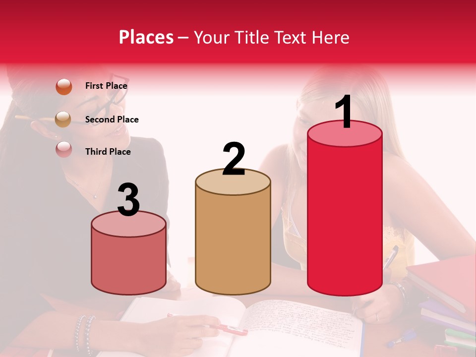 August Means Back To School, Teacher And Student Share Some One On One Instruction Time In A Classroom Environment Isolated Over White. PowerPoint Template