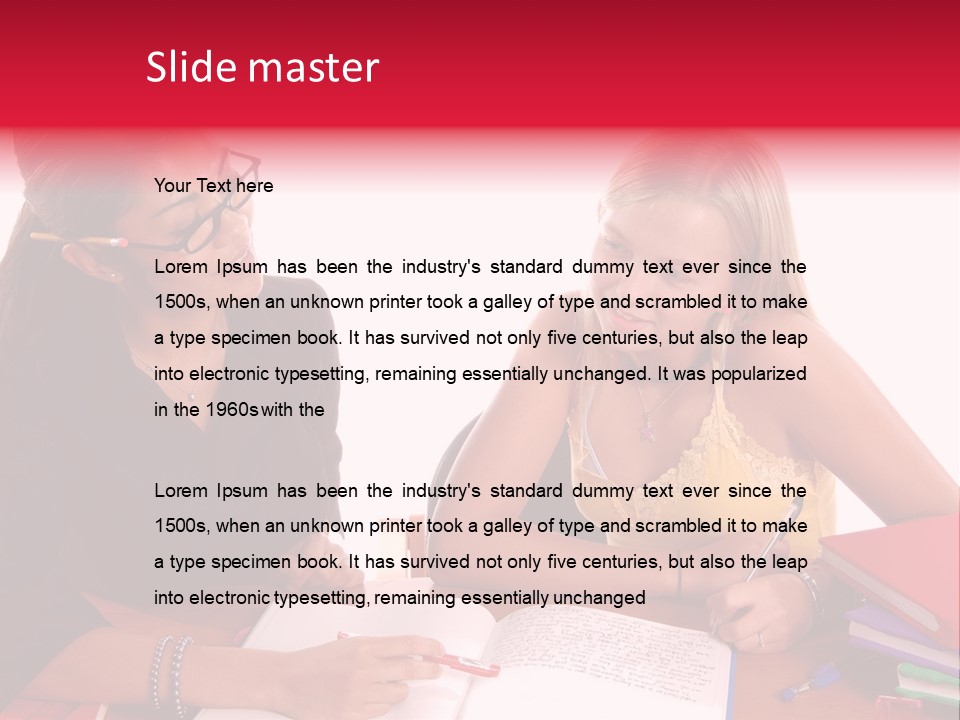 August Means Back To School, Teacher And Student Share Some One On One Instruction Time In A Classroom Environment Isolated Over White. PowerPoint Template