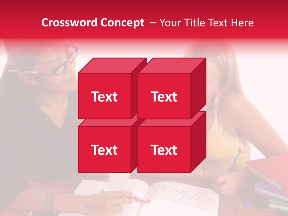 August Means Back To School, Teacher And Student Share Some One On One Instruction Time In A Classroom Environment Isolated Over White. PowerPoint Template